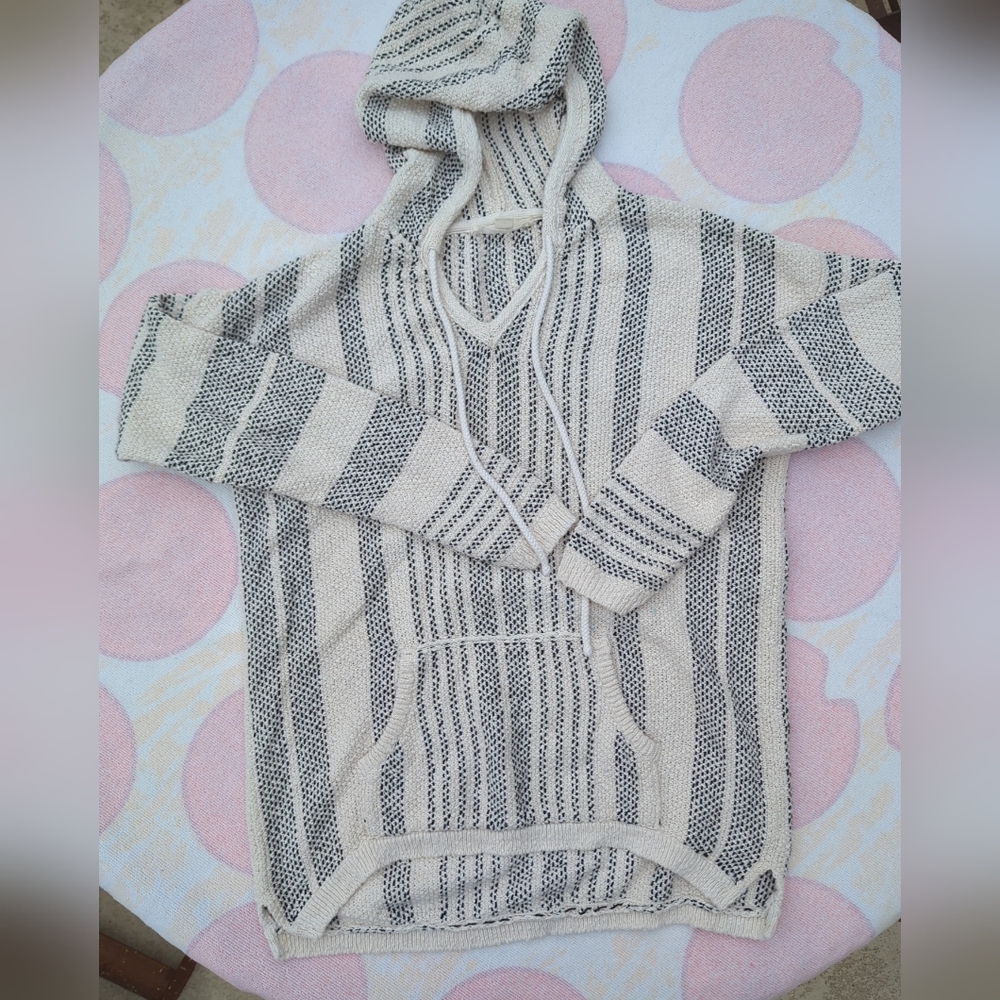lovestitch Cream and Black Striped Hoodie Sweater